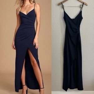 Sweetest Admirer Navy Blue Ruched Surplice Maxi Dress